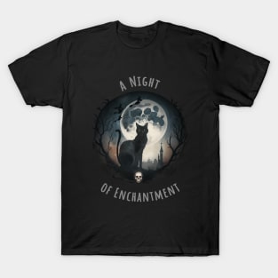 Cute black cat with full moon and witch for Halloween season T-Shirt